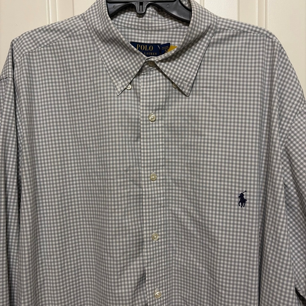 Polo Ralph Lauren Classic Fit Plaid Button Down Shirt Mens 2XB Big Gray Preppy